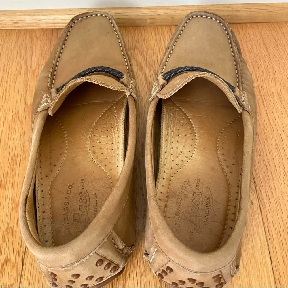 Bass Driving Loafers Men's 7.5 M Brown Leather Slip-On Shoes Old Money Preppy